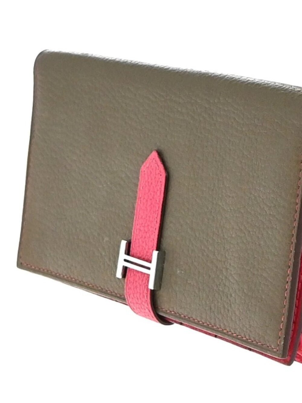 HERMES Bearn Bicolor Long Bifold Wallet Leather Brown Pink 80RP164 - Picture 2 of 16